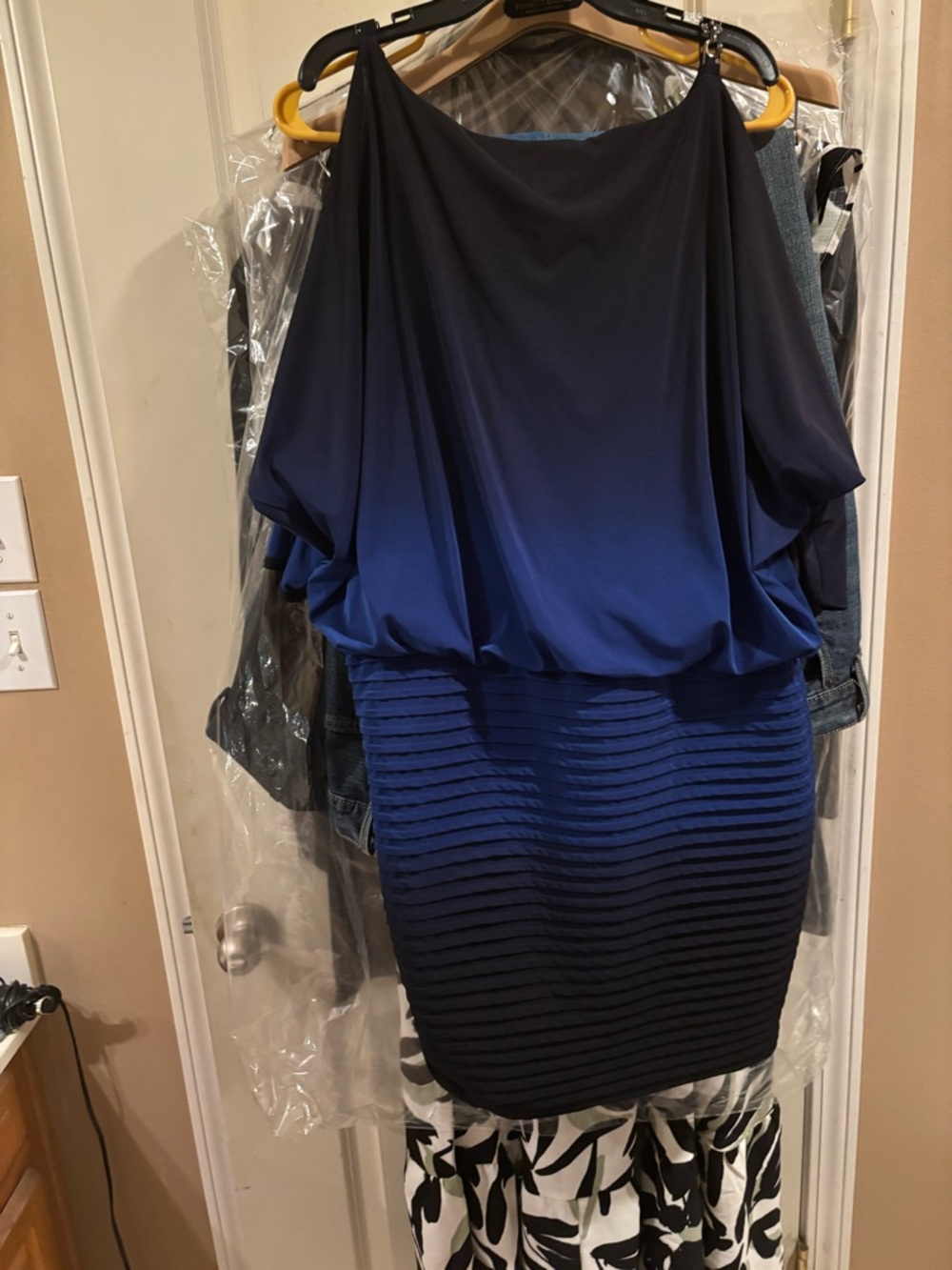 Cache Navy to Cobalt Ombre One-Shoulder Mini Dress